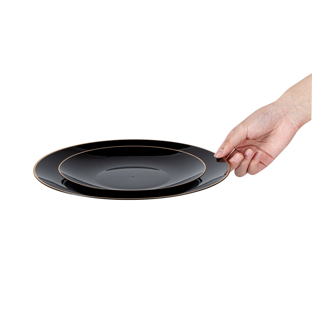 Moderna Round Black Plastic Gold-Rimmed Plate Set - Includes 7" and 10" Plate Sets - 40 count box