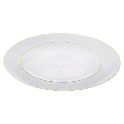 Moderna Round Clear Plastic Gold-Rimmed Plate Set - Hammered, Includes 7" and 10" Plate Sets - 40 count box