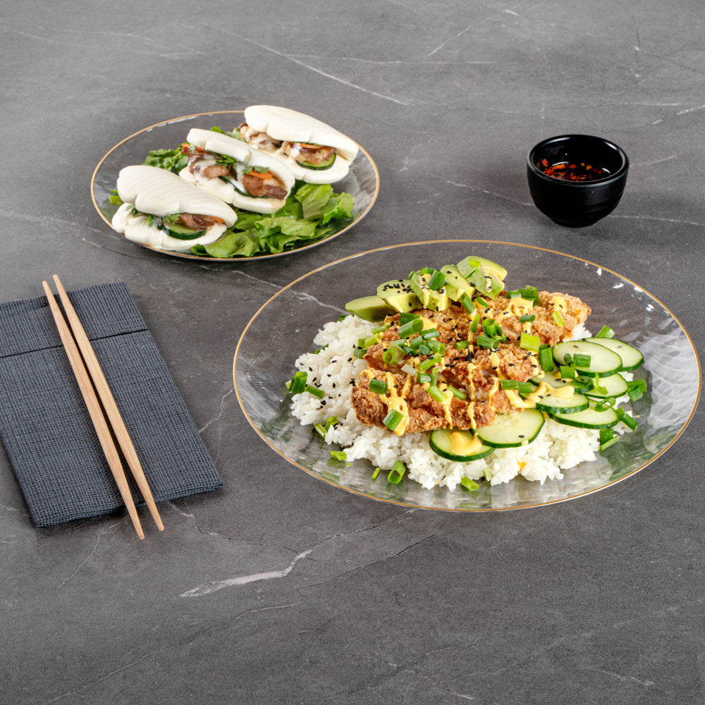 Moderna Round Clear Plastic Gold-Rimmed Plate Set - Hammered, Includes 7" and 10" Plate Sets - 40 count box