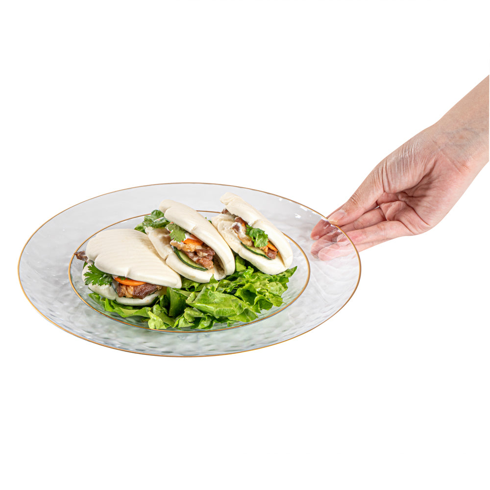 Moderna Round Clear Plastic Gold-Rimmed Plate Set - Hammered, Includes 7" and 10" Plate Sets - 40 count box