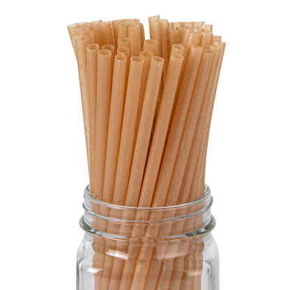 Basic Nature Brown PLA Plastic / Sugarcane Straw - Compostable - 8 1/4" - 100 count box