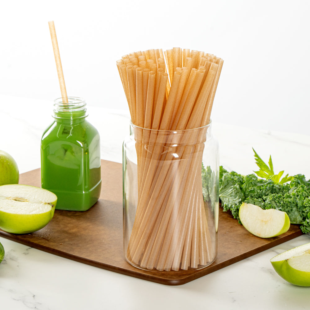 Basic Nature Brown PLA Plastic / Sugarcane Straw - Compostable - 8 1/4" - 100 count box