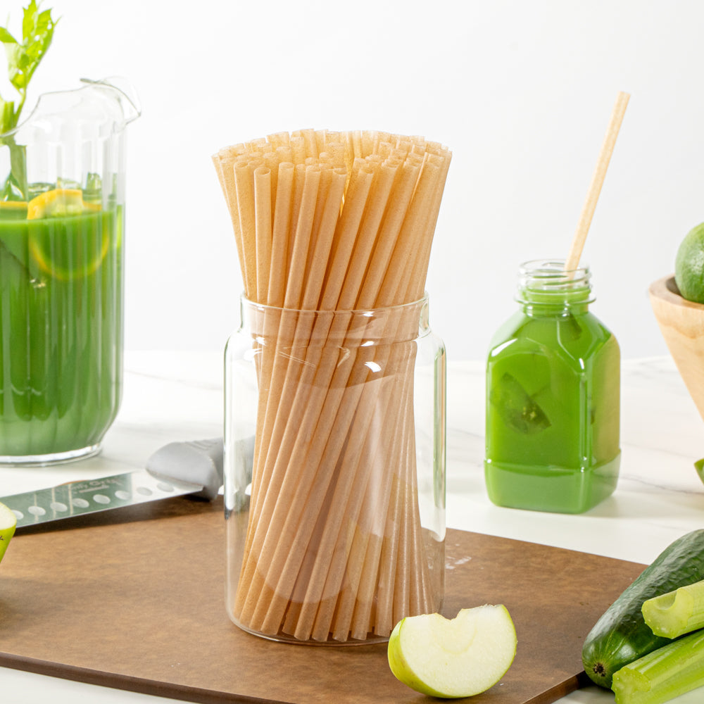 Basic Nature Brown PLA Plastic / Sugarcane Straw - Compostable - 8 1/4" - 100 count box