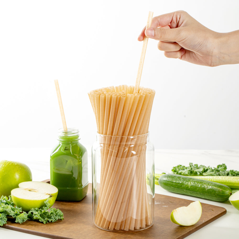 Basic Nature Brown PLA Plastic / Sugarcane Straw - Compostable - 8 1/4" - 2000 count box