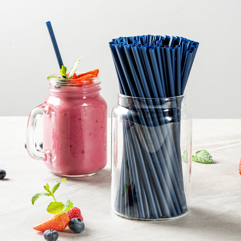 Basic Nature Midnight Blue PLA / PBAT Plastic Straw - Compostable - 8 1/4" - 100 count box