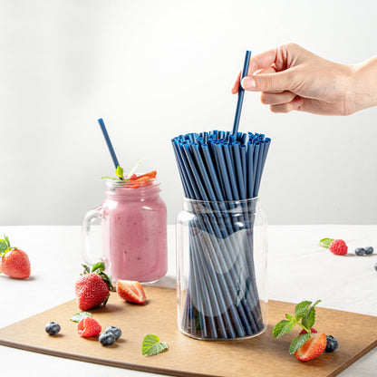 Basic Nature Midnight Blue PLA / PBAT Plastic Straw - Compostable - 8 1/4" - 100 count box