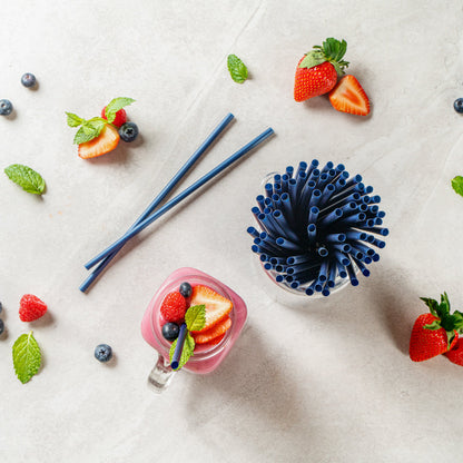Basic Nature Midnight Blue PLA / PBAT Plastic Straw - Compostable - 8 1/4" - 100 count box