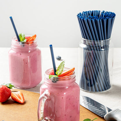 Basic Nature Midnight Blue PLA / PBAT Plastic Straw - Compostable - 8 1/4" - 100 count box