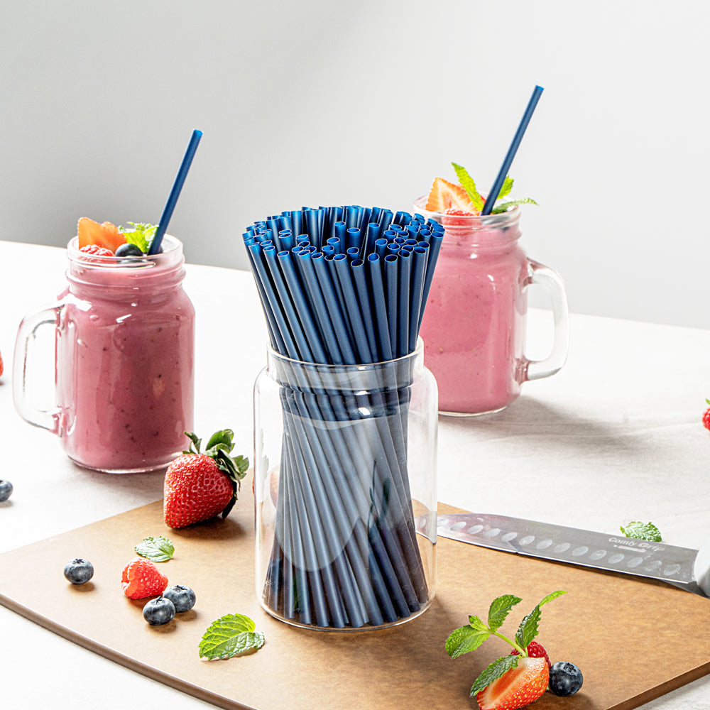 Basic Nature Midnight Blue PLA / PBAT Plastic Straw - Compostable - 8 1/4" - 100 count box