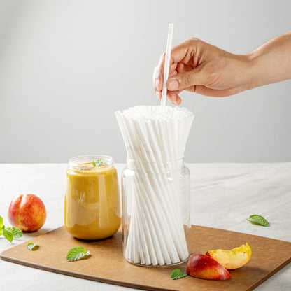 Basic Nature White PLA / PBAT Plastic Straw - Flexible, Compostable - 8 1/4" - 2000 count box