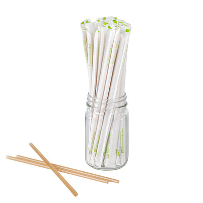 Basic Nature Brown PLA Plastic / Sugarcane Straw - Wrapped, Compostable - 8 1/4" - 100 count box
