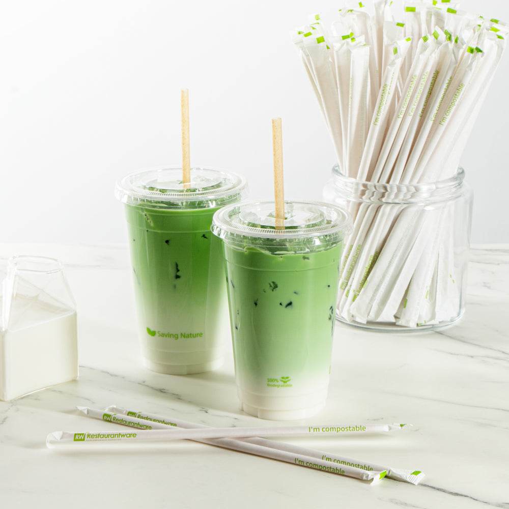 Basic Nature Brown PLA Plastic / Sugarcane Straw - Wrapped, Compostable - 8 1/4" - 100 count box