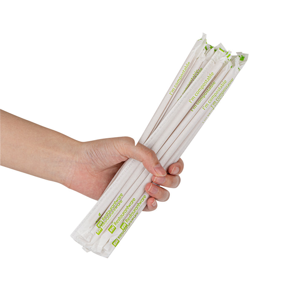 Basic Nature Brown PLA Plastic / Sugarcane Straw - Wrapped, Compostable - 8 1/4" - 100 count box