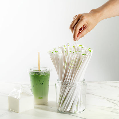Basic Nature Brown PLA Plastic / Sugarcane Straw - Wrapped, Compostable - 8 1/4" - 100 count box