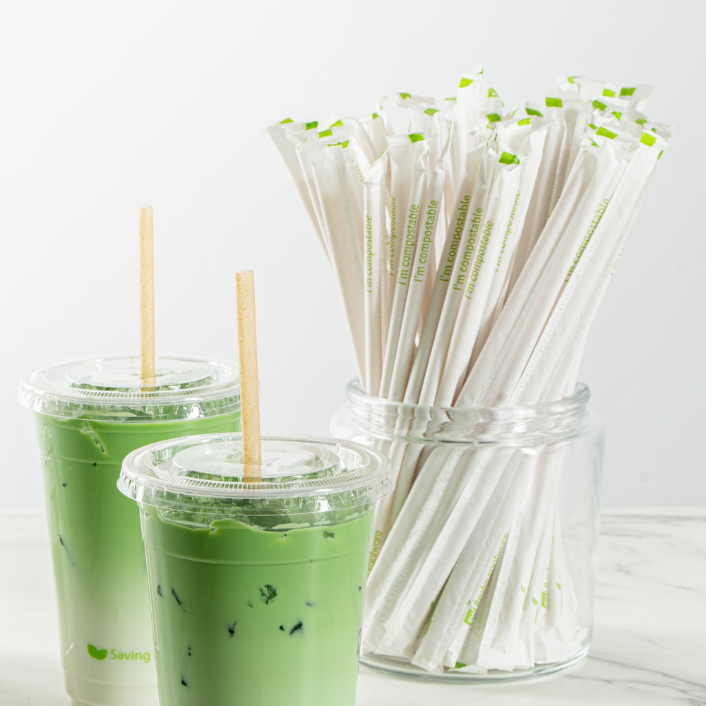 Basic Nature Brown PLA Plastic / Sugarcane Straw - Wrapped, Compostable - 8 1/4" - 100 count box