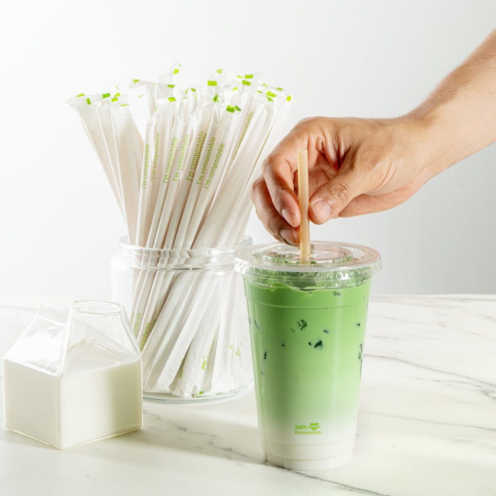 Basic Nature Brown PLA Plastic / Sugarcane Straw - Wrapped, Compostable - 8 1/4" - 2000 count box