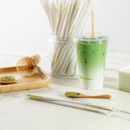 Basic Nature Brown PLA Plastic / Sugarcane Straw - Wrapped, Compostable - 8 1/4" - 2000 count box