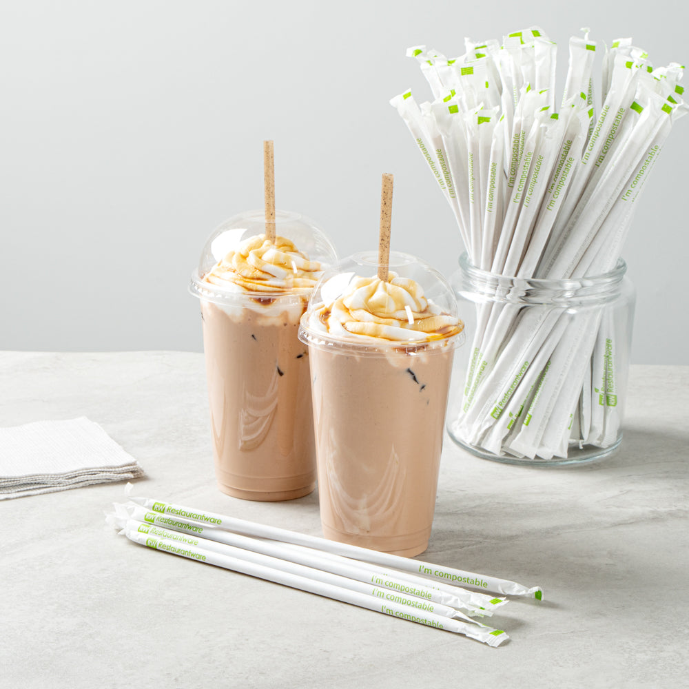 Basic Nature Brown PLA Plastic / Coffee Ground Straw - Wrapped, Compostable - 8 1/4" - 100 count box