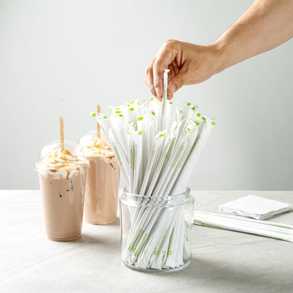 Basic Nature Brown PLA Plastic / Coffee Ground Straw - Wrapped, Compostable - 8 1/4" - 100 count box