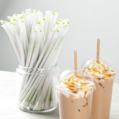 Basic Nature Brown PLA Plastic / Coffee Ground Straw - Wrapped, Compostable - 8 1/4" - 100 count box