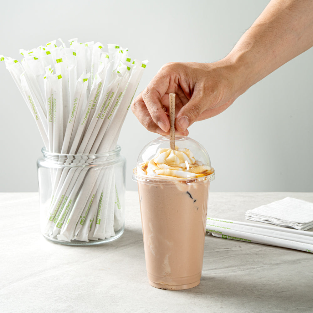 Basic Nature Brown PLA Plastic / Coffee Ground Straw - Wrapped, Compostable - 8 1/4" - 2000 count box