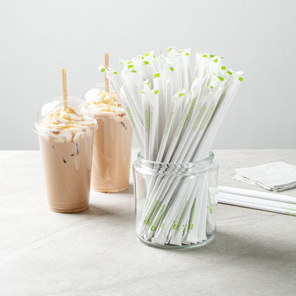 Basic Nature Brown PLA Plastic / Coffee Ground Straw - Wrapped, Compostable - 8 1/4" - 2000 count box