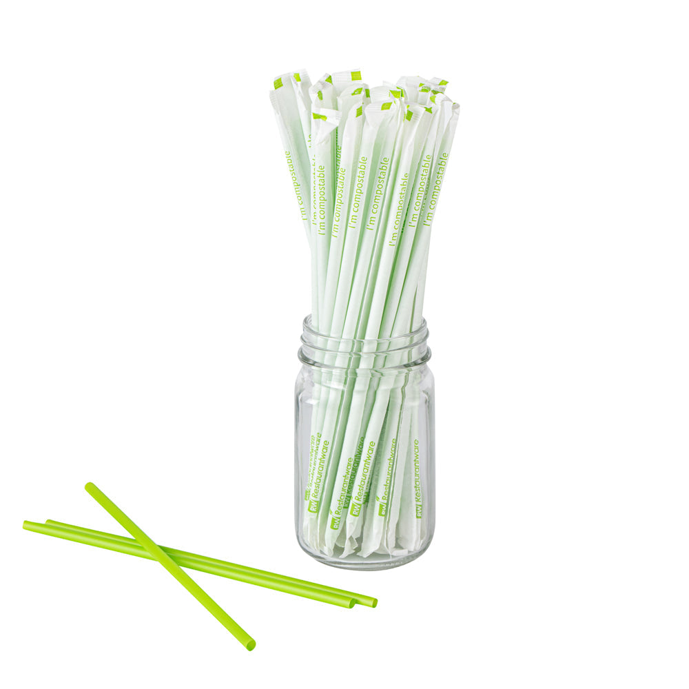 Basic Nature Green PLA / PBAT Plastic Straw - Wrapped, Compostable - 8 1/4" - 100 count box