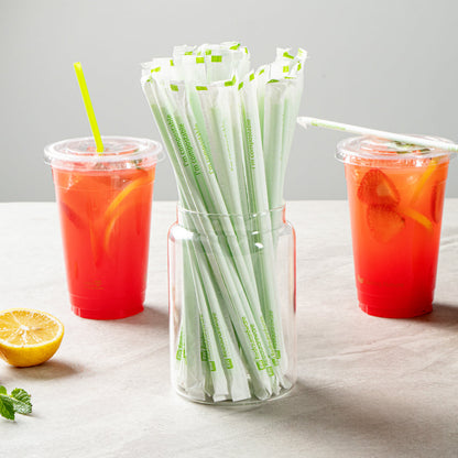 Basic Nature Green PLA / PBAT Plastic Straw - Wrapped, Compostable - 8 1/4" - 100 count box