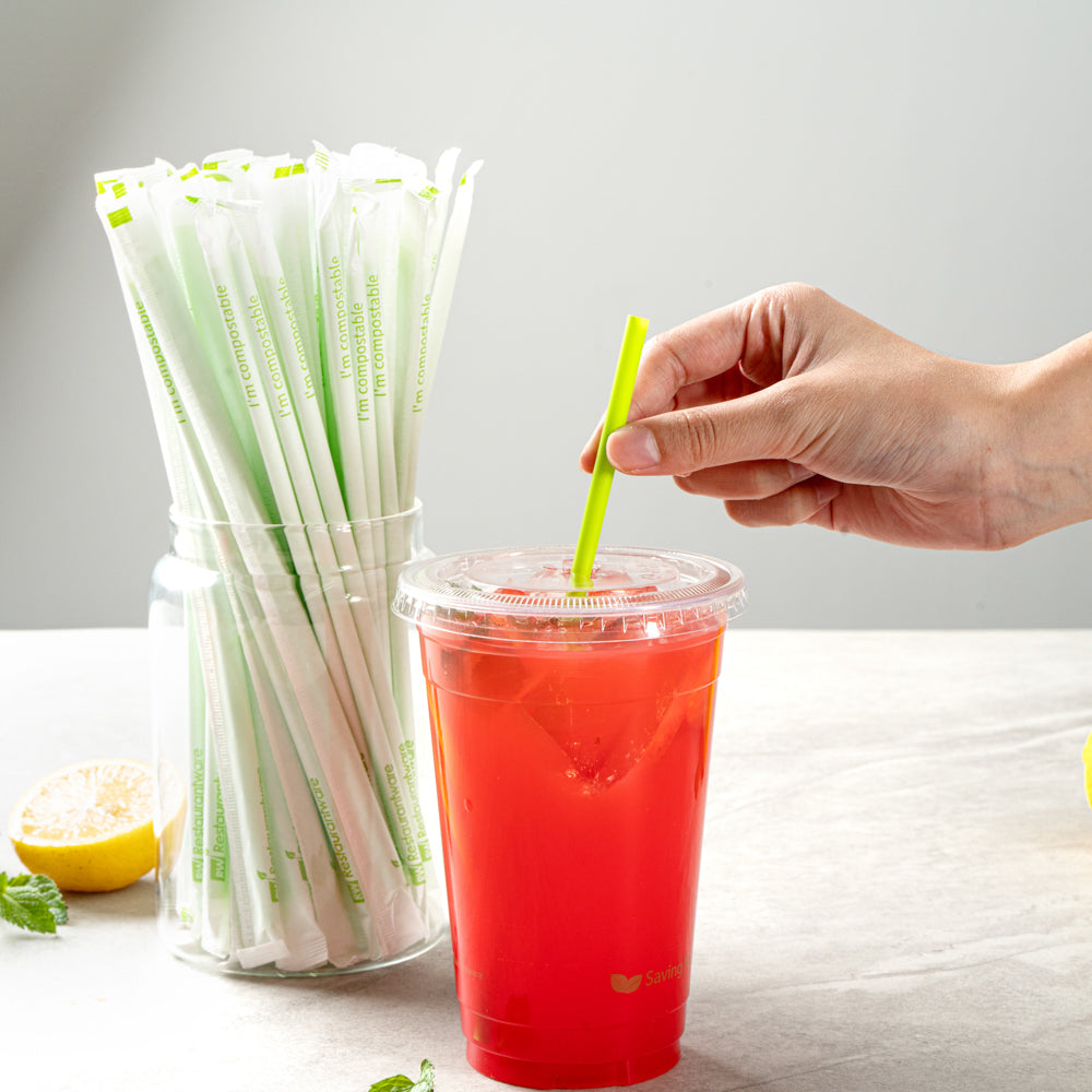 Basic Nature Green PLA / PBAT Plastic Straw - Wrapped, Compostable - 8 1/4" - 100 count box