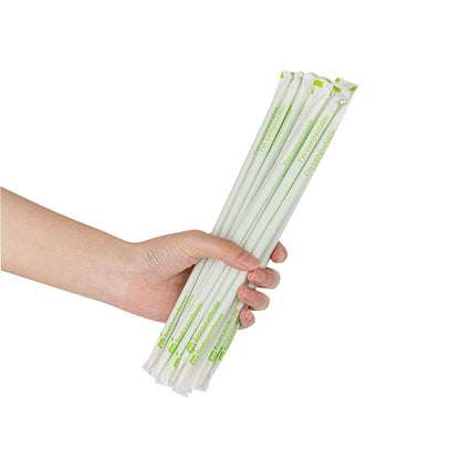 Basic Nature Green PLA / PBAT Plastic Straw - Wrapped, Compostable - 8 1/4" - 2000 count box