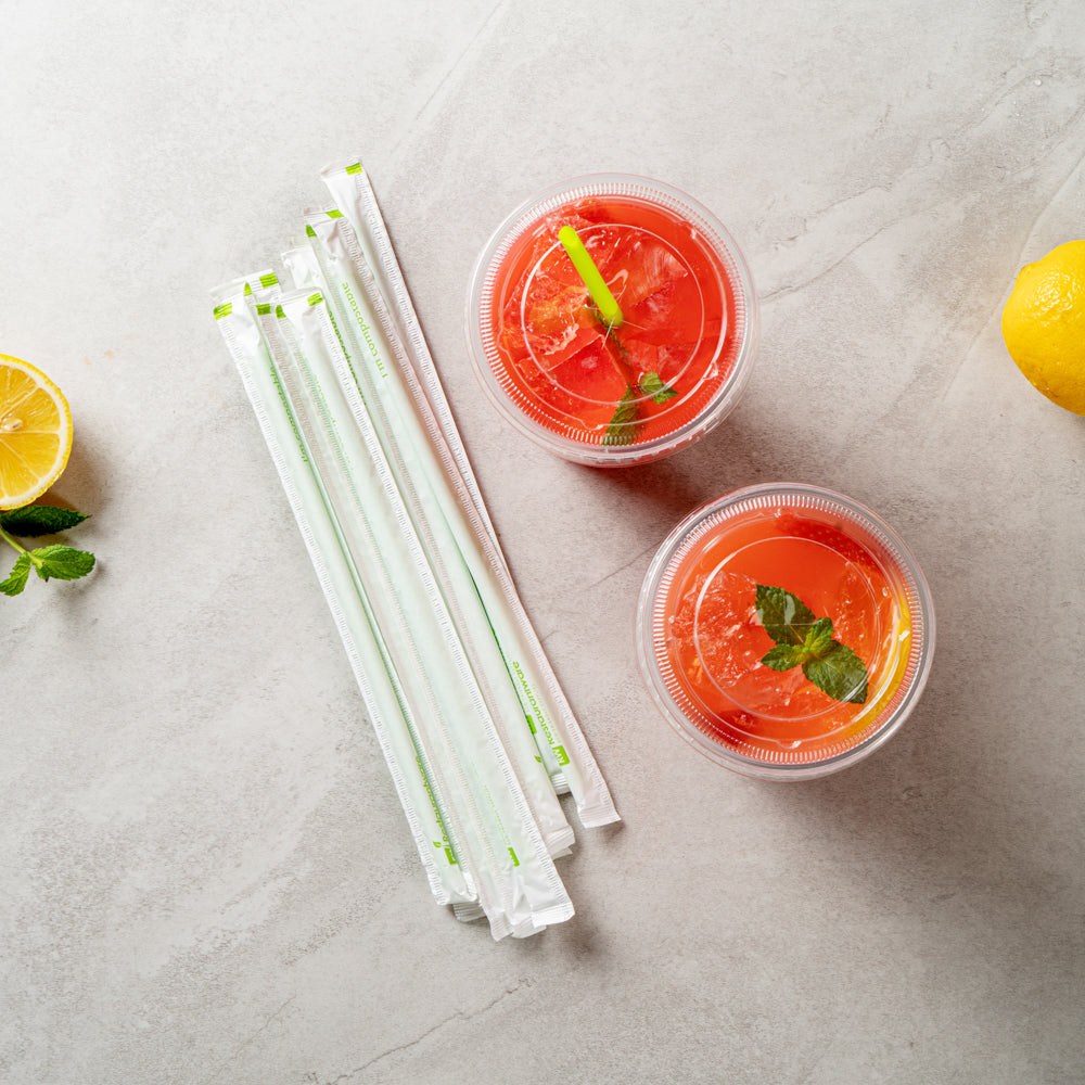 Basic Nature Green PLA / PBAT Plastic Straw - Wrapped, Compostable - 8 1/4" - 2000 count box