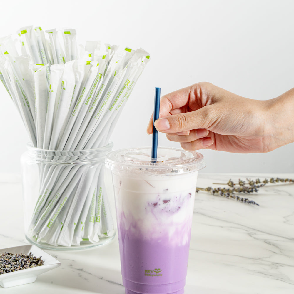 Basic Nature Midnight Blue PLA / PBAT Plastic Straw - Wrapped, Compostable - 8 1/4" - 100 count box