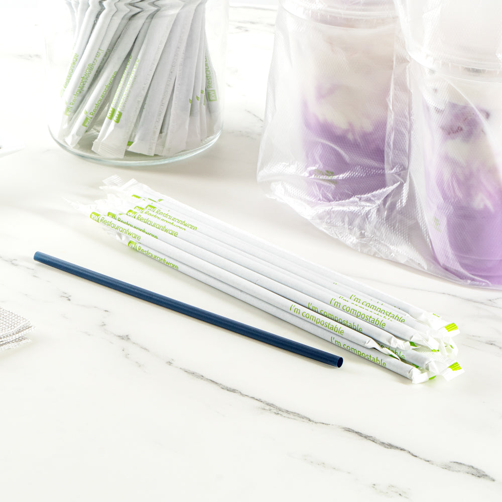 Basic Nature Midnight Blue PLA / PBAT Plastic Straw - Wrapped, Compostable - 8 1/4" - 2000 count box