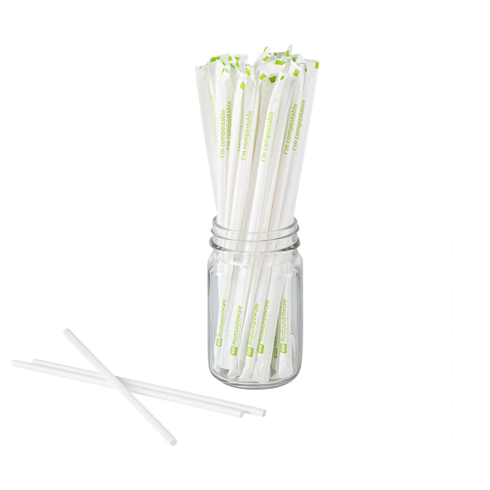 Basic Nature White PLA / PBAT Plastic Straw - Wrapped, Compostable - 8 1/4" - 100 count box