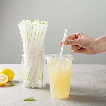 Basic Nature White PLA / PBAT Plastic Straw - Wrapped, Compostable - 8 1/4" - 100 count box