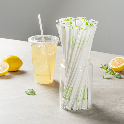 Basic Nature White PLA / PBAT Plastic Straw - Wrapped, Compostable - 8 1/4" - 100 count box