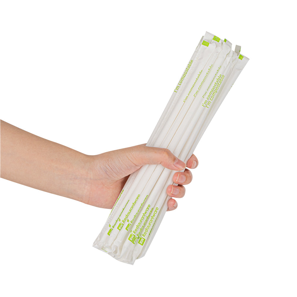 Basic Nature White PLA / PBAT Plastic Straw - Wrapped, Compostable - 8 1/4" - 2000 count box