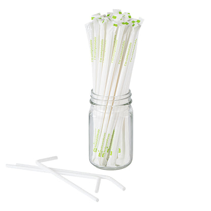 Basic Nature White PLA / PBAT Plastic Straw - Wrapped, Flexible, Compostable - 8 1/4" - 100 count box