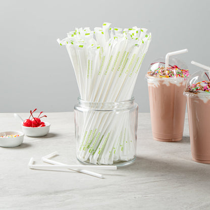 Basic Nature White PLA / PBAT Plastic Straw - Wrapped, Flexible, Compostable - 8 1/4" - 100 count box