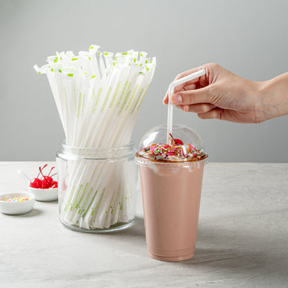 Basic Nature White PLA / PBAT Plastic Straw - Wrapped, Flexible, Compostable - 8 1/4" - 100 count box