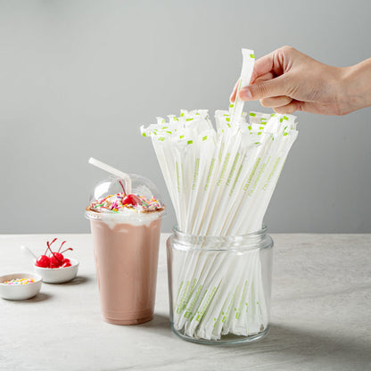 Basic Nature White PLA / PBAT Plastic Straw - Wrapped, Flexible, Compostable - 8 1/4" - 100 count box