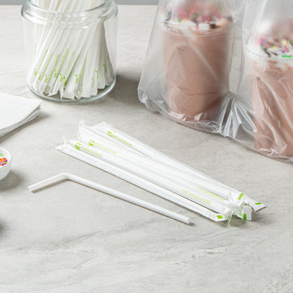 Basic Nature White PLA / PBAT Plastic Straw - Wrapped, Flexible, Compostable - 8 1/4" - 100 count box