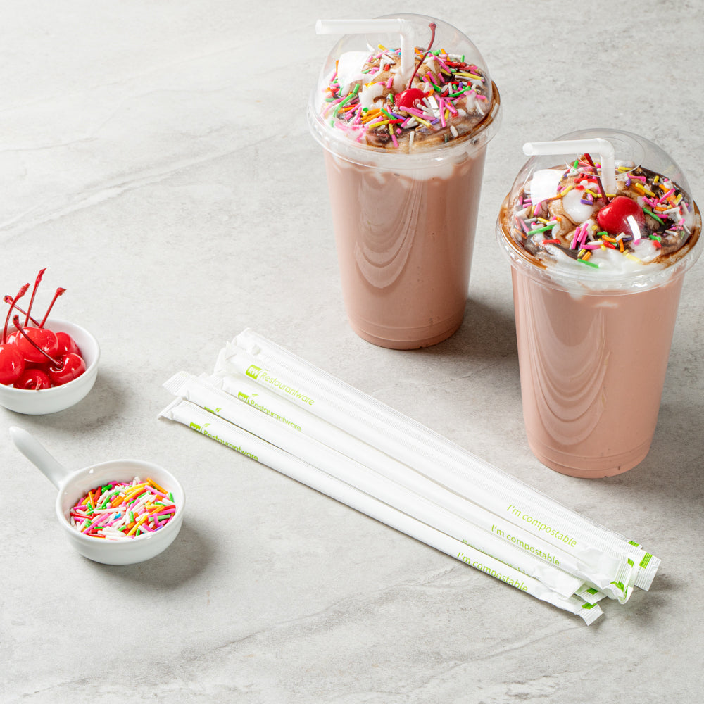 Basic Nature White PLA / PBAT Plastic Straw - Wrapped, Flexible, Compostable - 8 1/4" - 100 count box