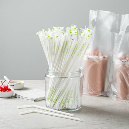 Basic Nature White PLA / PBAT Plastic Straw - Wrapped, Flexible, Compostable - 8 1/4" - 2000 count box
