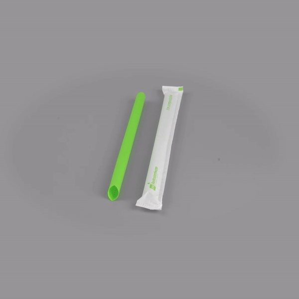 Basic Nature Green PLA / PBAT Plastic Boba Straw - Wrapped, Compostable - 9" - 100 count box