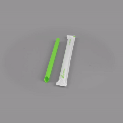 Basic Nature Green PLA / PBAT Plastic Boba Straw - Wrapped, Compostable - 9" - 100 count box