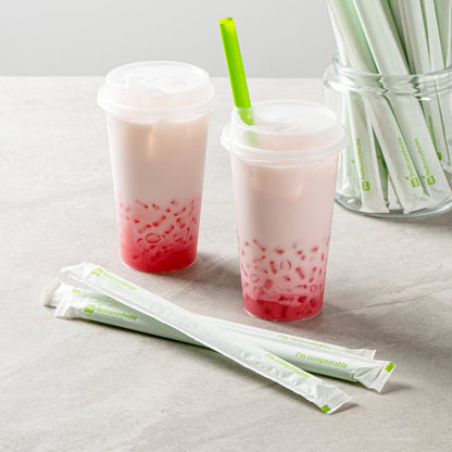 Basic Nature Green PLA / PBAT Plastic Boba Straw - Wrapped, Compostable - 9" - 100 count box