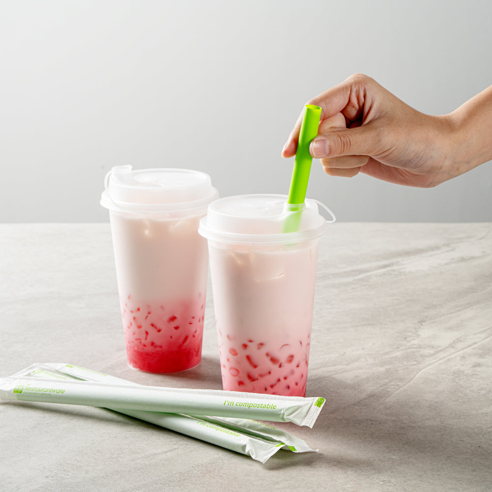 Basic Nature Green PLA / PBAT Plastic Boba Straw - Wrapped, Compostable - 9" - 100 count box