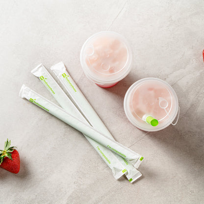 Basic Nature Green PLA / PBAT Plastic Boba Straw - Wrapped, Compostable - 9" - 100 count box
