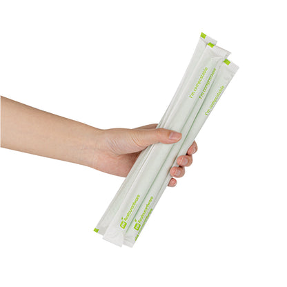 Basic Nature Green PLA / PBAT Plastic Boba Straw - Wrapped, Compostable - 9" - 2000 count box